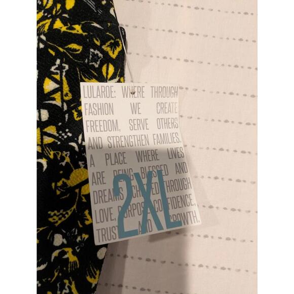 Lularoe Cassie Pencil Skirt - Black Yellow Floral - Size 2XL 36x26 Stretch - Picture 5 of 9